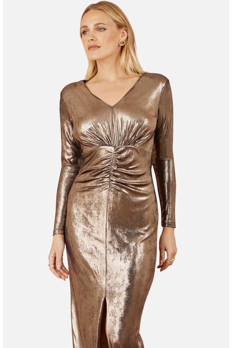 Long Sleeves With Maxi Dress, Alternate, color, Gold