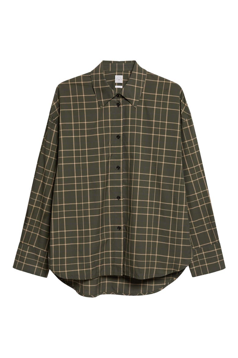Boxy Long Sleeve Button Down Shirt, Alternate, color, PINE/ POPCORN