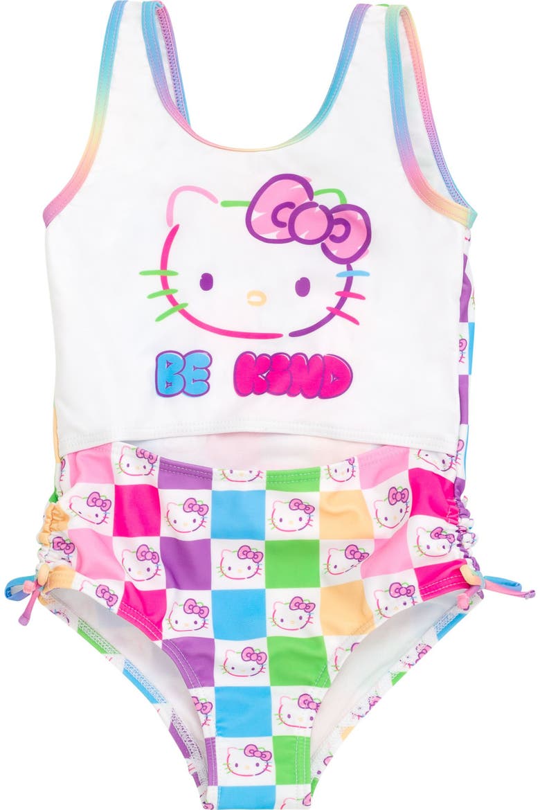 Sleeveless One Piece Bathing Suit, Main, color, Hello Kitty Checker