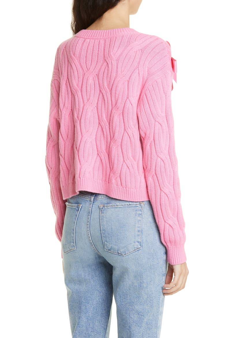 Beau Relaxed Fit Bow Detail Cable Sweater, Alternate, color, PRIMROSE