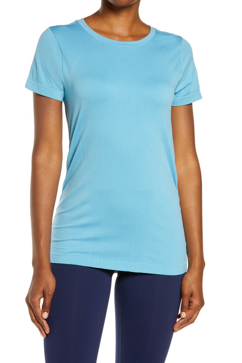 Tempo Seamless T-Shirt, Main, color, TEAL DOLPHIN