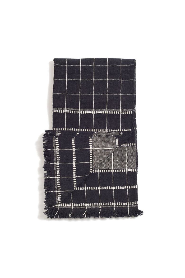 Treacle Checks Pattern Hand spun Organic Cotton Handloom Throw, Main, color, Black