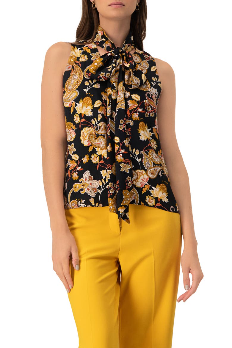 V-Neck Sleeveless Blouse with Neck Ties, Main, color, Multicolor