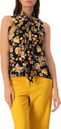 IVONNE V-Neck Sleeveless Blouse with Neck Ties