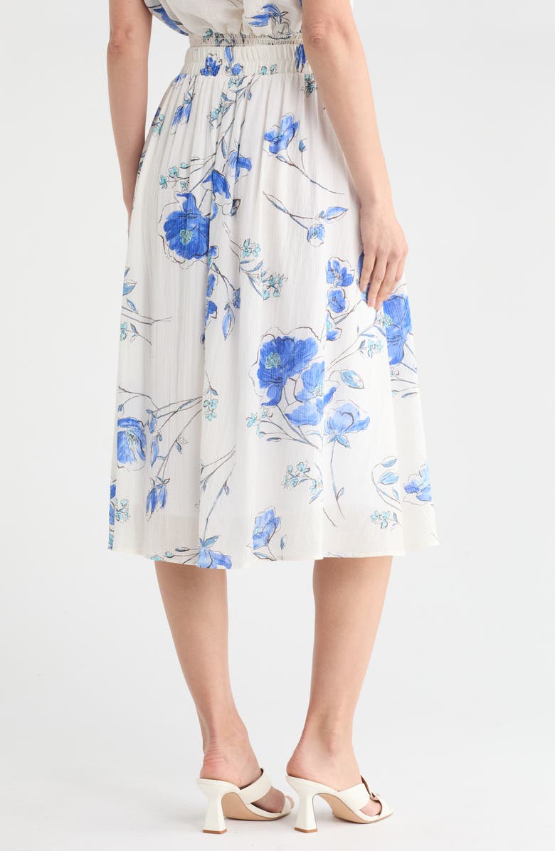 Renee C Floral Midi Skirt, Alternate, color, White And Blue