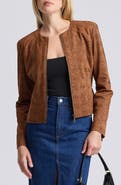 Bagatelle Collarless Eyelet Faux Suede Zip Front Jacket