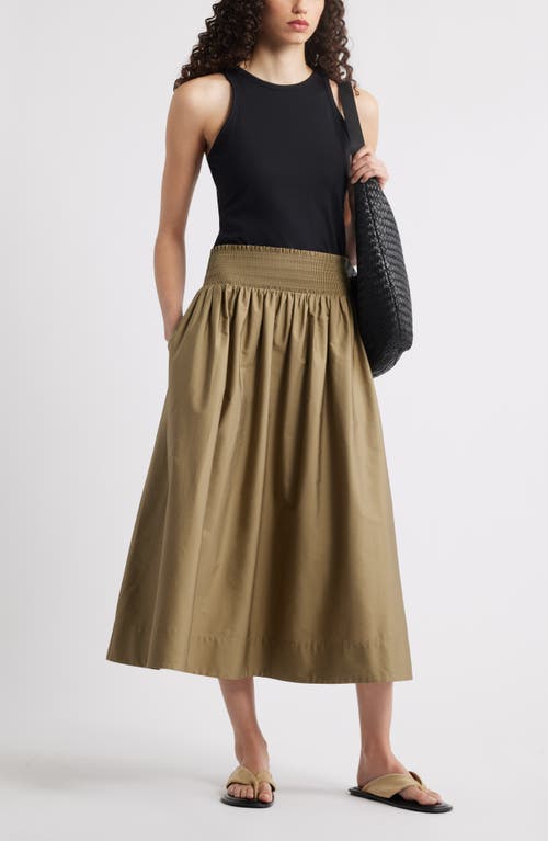 Nordstrom Smocked Cotton Midi Skirt In Olive Covert