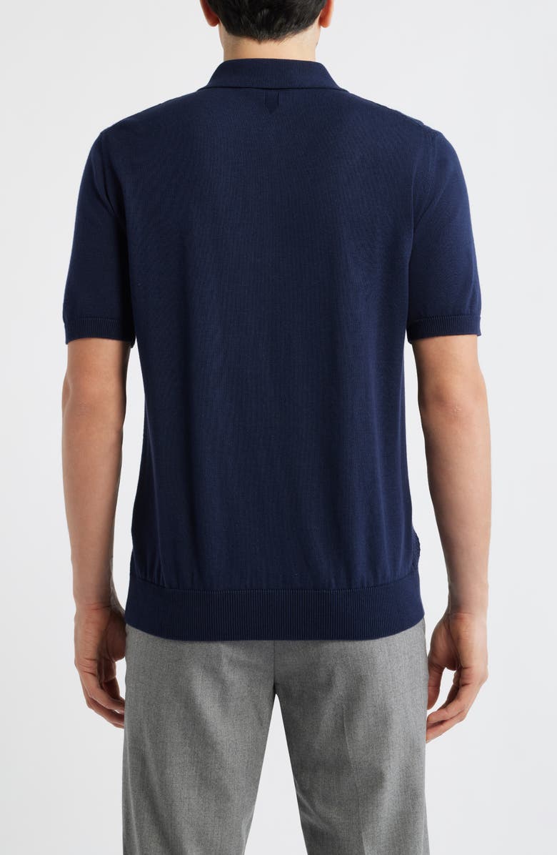 Canali Ribbed Cotton Blend Polo Sweater, Alternate, color, Navy