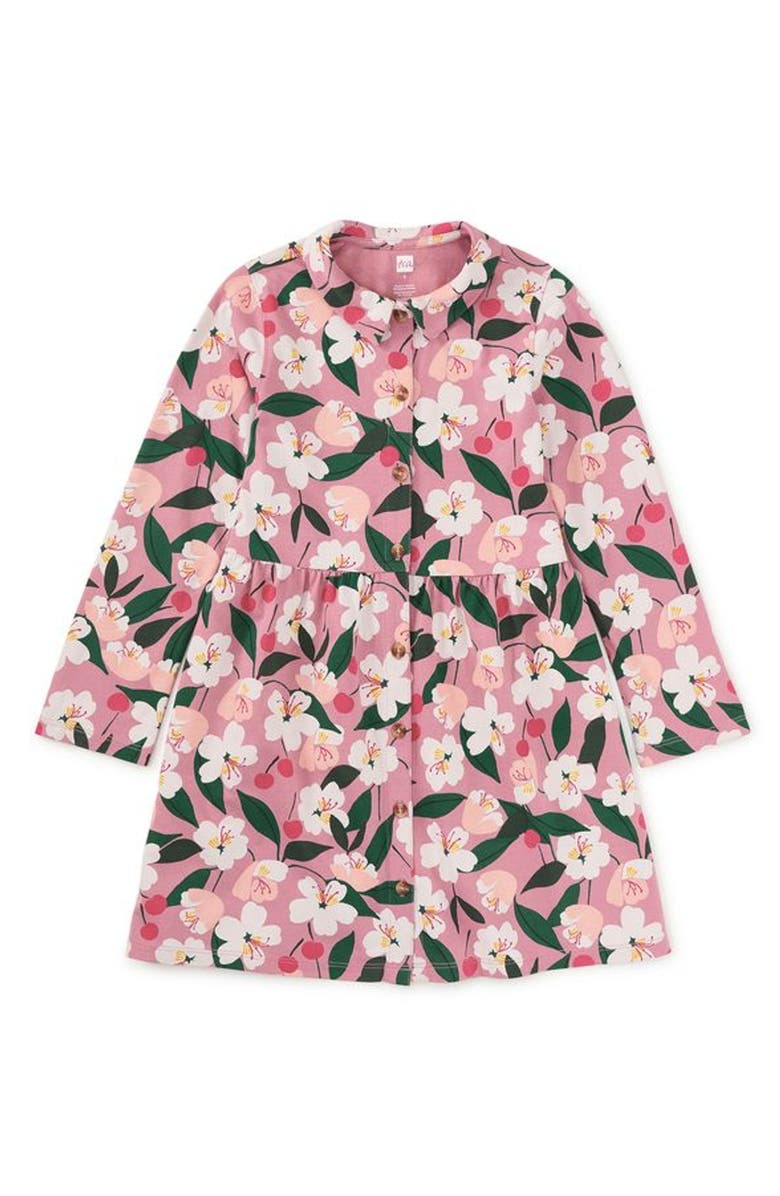 Tea Collection Cherry Collared Long Sleeve Shirtdress, Main, color, Cherry Blossoms