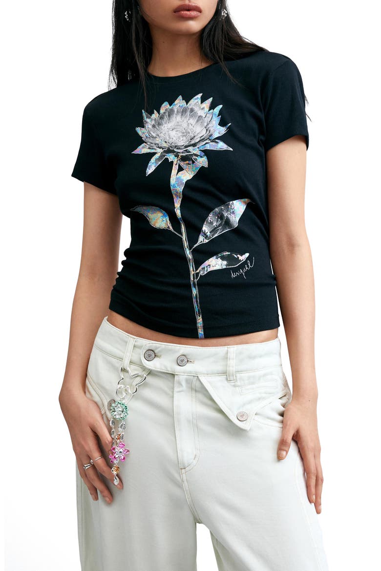 Flower Graphic T-Shirt, Main, color, BLACK