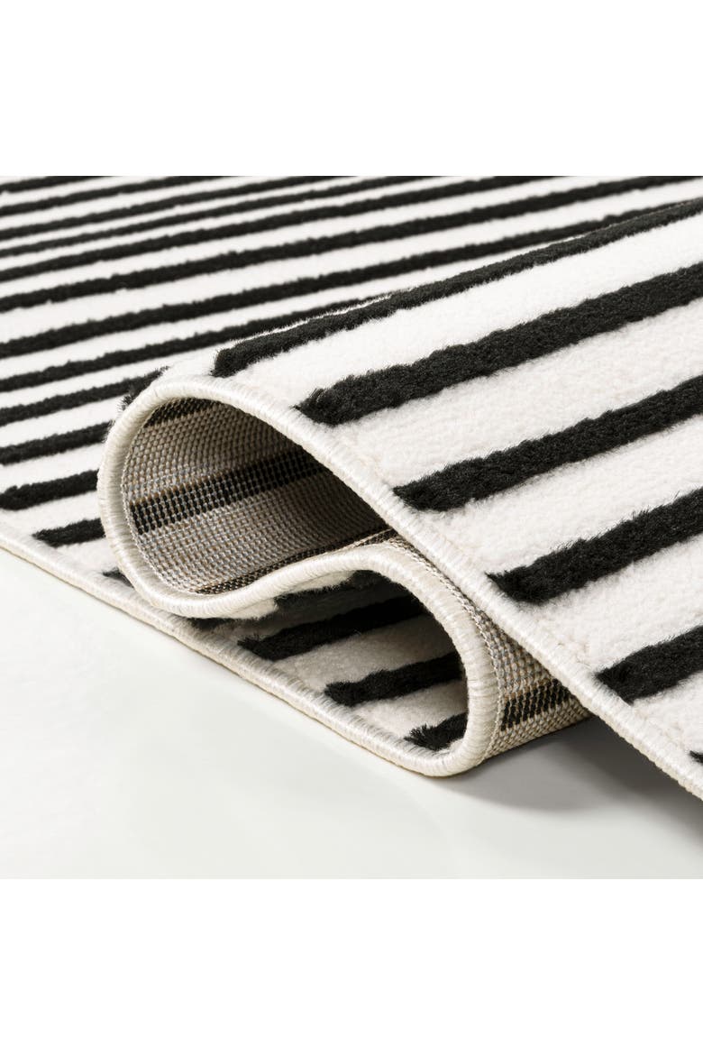 Anders High-Low MidCentury Modern Arch Stripe Two-Tone Indoor/Outdoor Area Rug, Alternate, color, Black/White