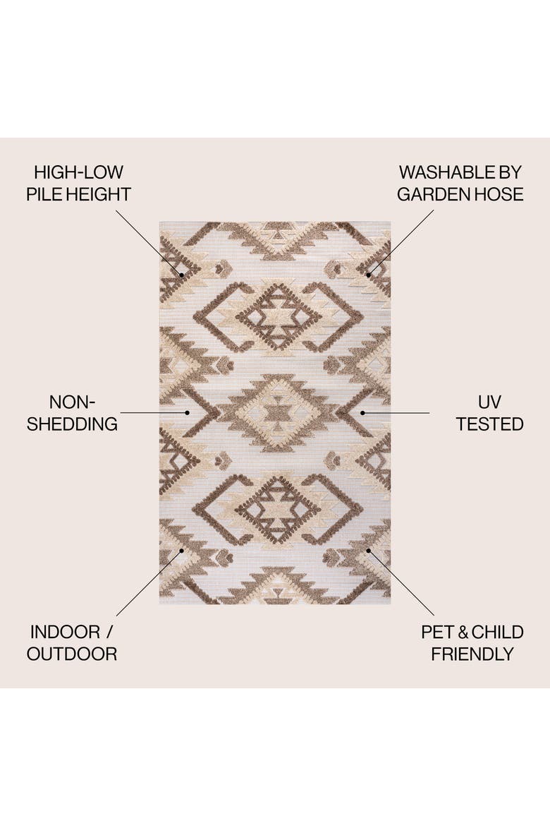 Sumak High-Low Pile Neutral Diamond Kilim Indoor/Outdoor Area Rug, Alternate, color, Brown/Ivory
