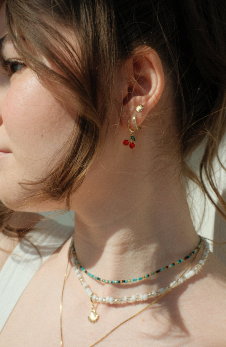 Nickel & Suede Cherry Huggies Earrings, Alternate, color, Cherry Red