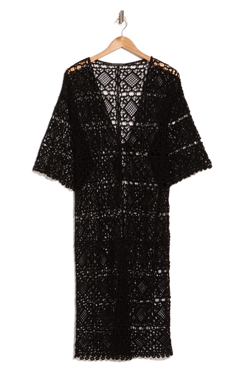 AREA STARS Open Knit Cardigan Duster, Alternate, color, Black 2