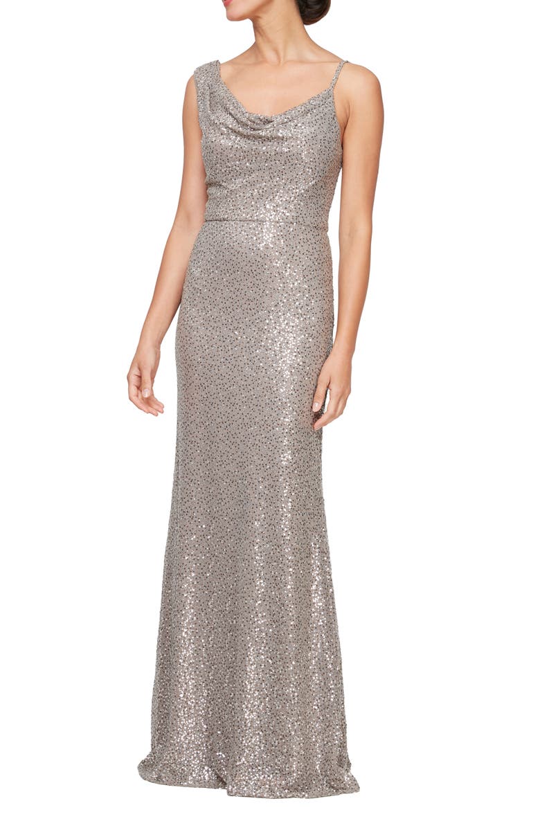 Alex Evenings Sequin Cowl Neck Gown, Main, color,