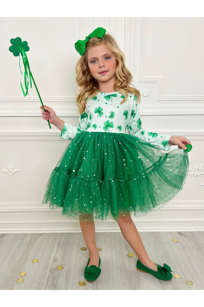My Lucky Girl Clover Print Tutu Dress, Alternate, color, Green