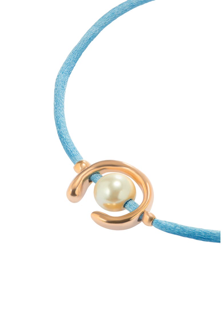 Blue Thread Bracelet with Pearl Shell Findings Plated in 18K Gold, Alternate, color, Gold
