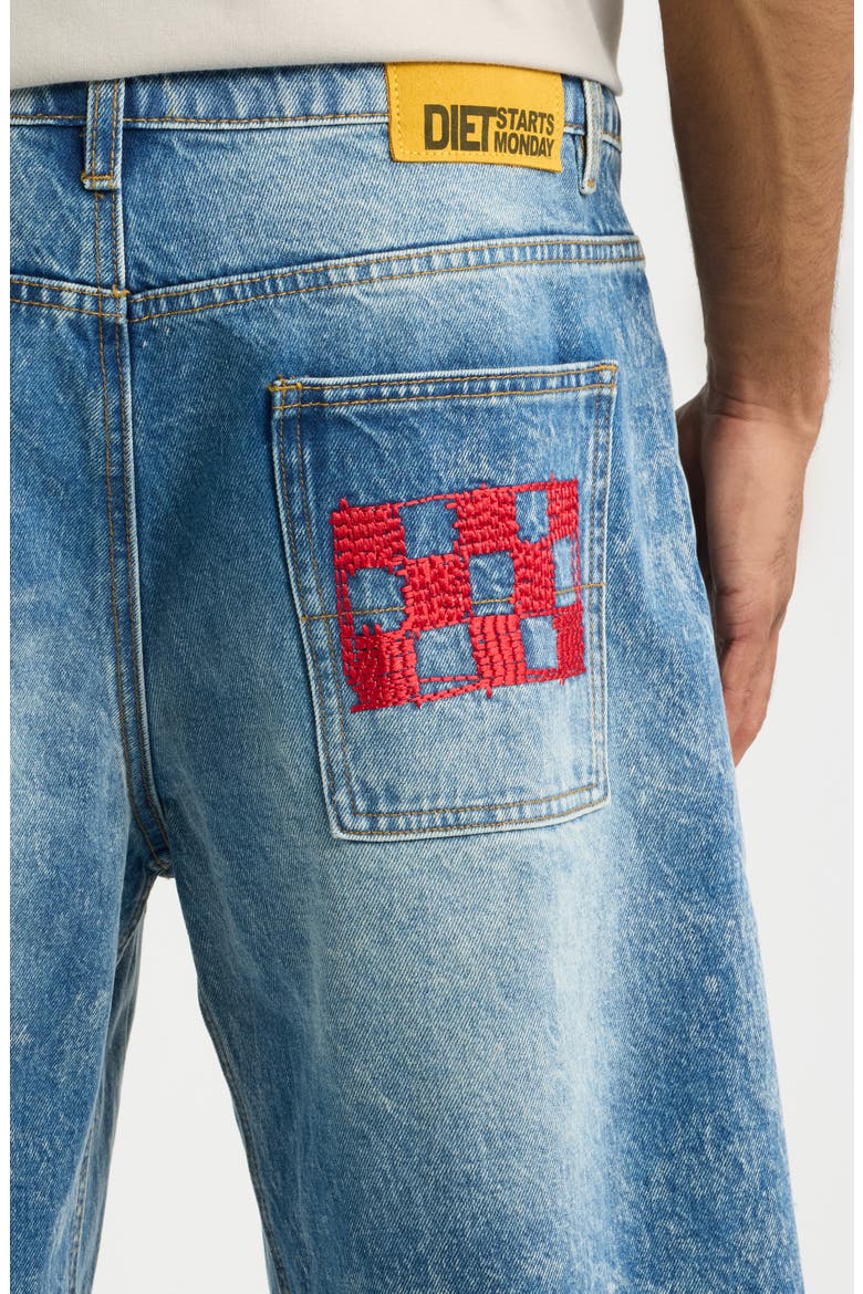 Doodle Distressed Raw Hem Denim Shorts, Alternate, color, INDIGO