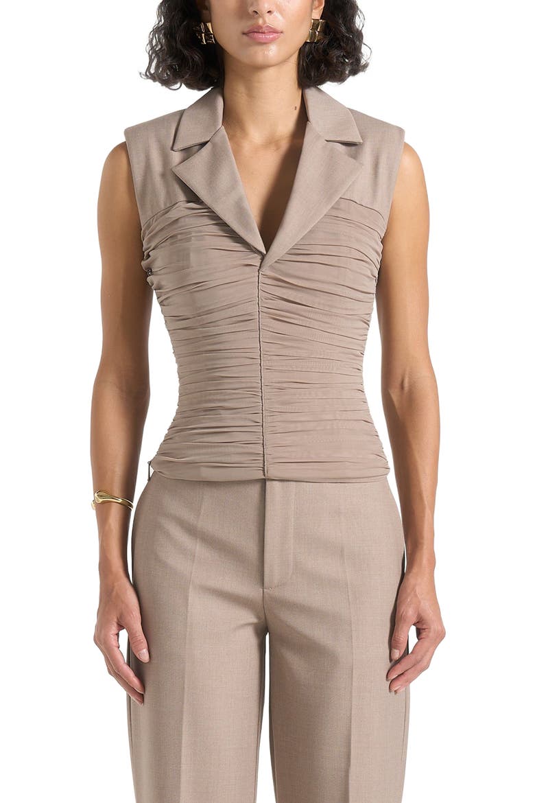 Thea Mesh Ruched Waistcoat, Alternate, color, Mushroom