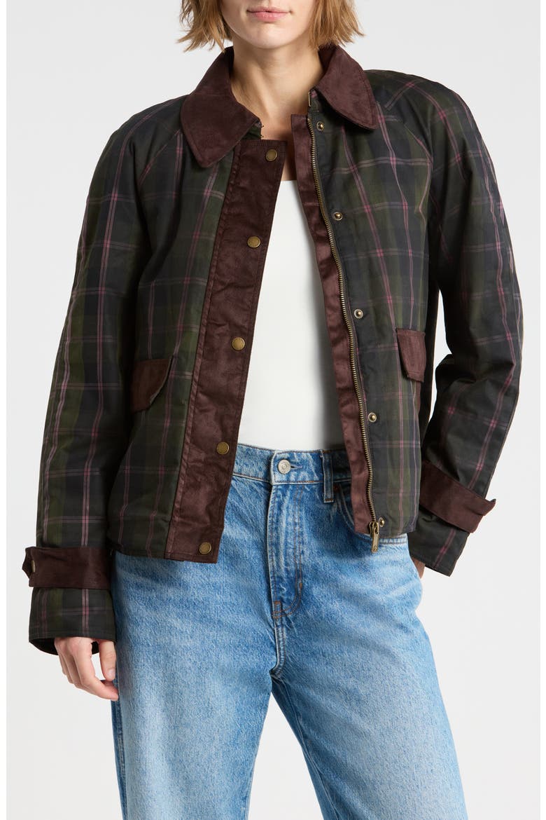 Luna Wax Plaid Mixed Media Jacket, Main, color, OLIVE PLAID