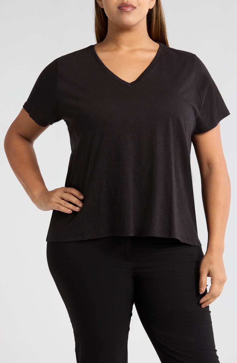 Eileen Fisher Easy V-Neck Organic Cotton T-Shirt, Main, color, Black
