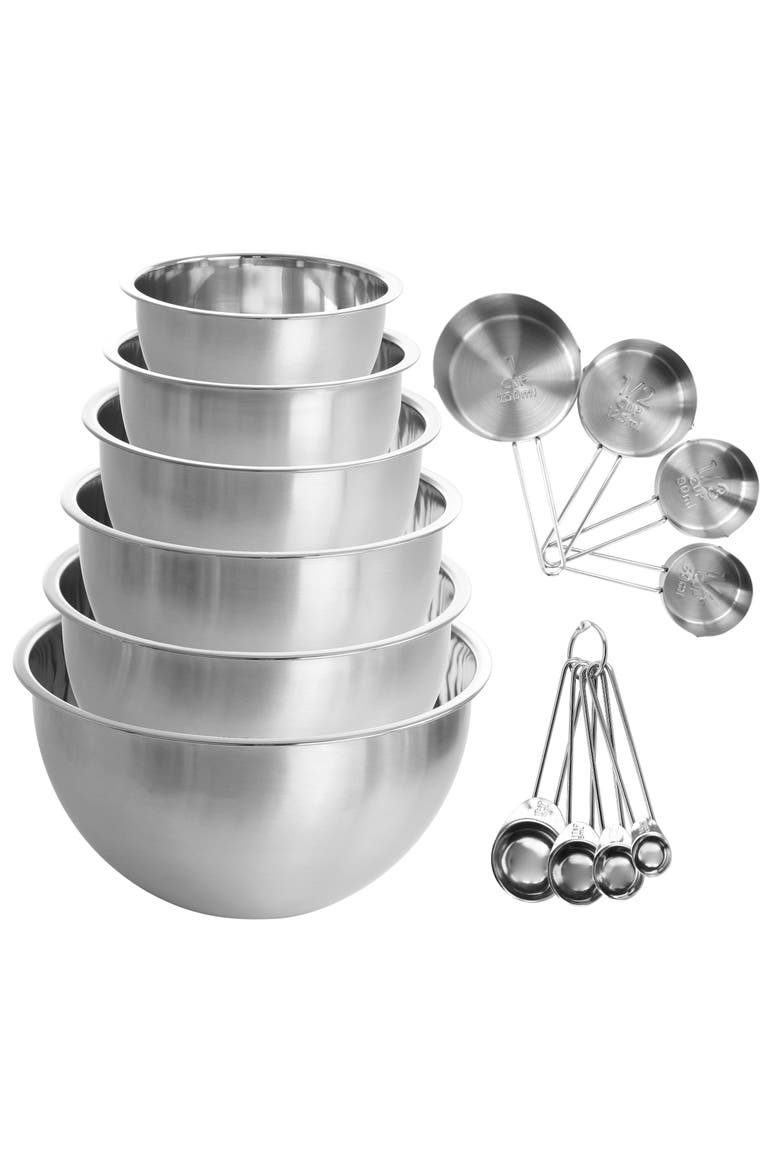 14 Piece Stainless Steel Measuring Cup and Spoon Set with Mixing Bowls, Alternate, color, Silver
