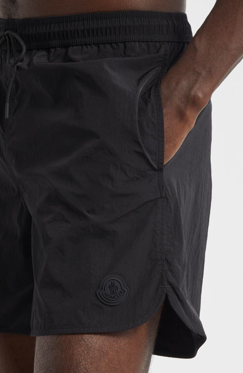 Moncler Crinkled Nylon Swim Trunks, Alternate, color, Black