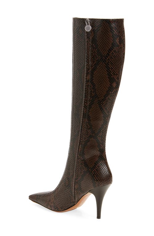 Stella Mccartney Snakeskin Embossed Square Toe Knee High Boot In Brown