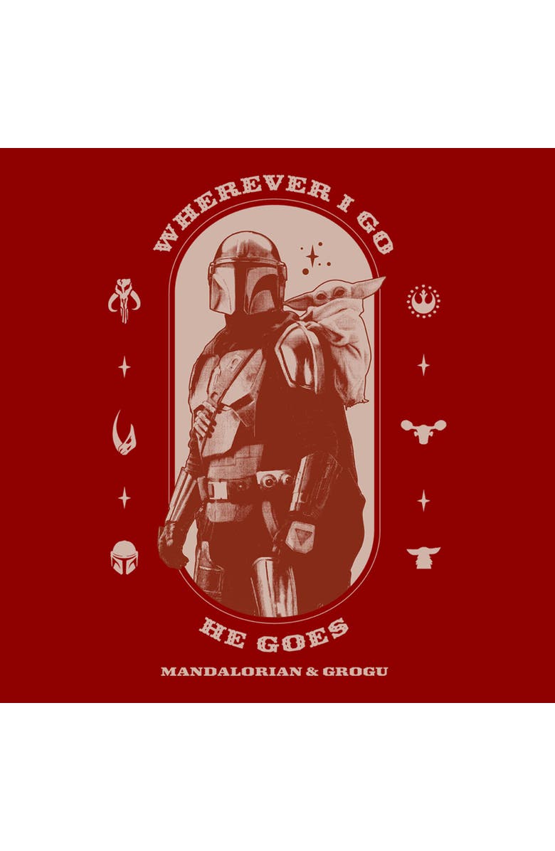 Star Wars: The Mandalorian and Grogu Women's Star Wars The Mandalorian and Grogu Wherever I Go He Goes Logo  Graphic T-Shirt, Alternate, color, Red