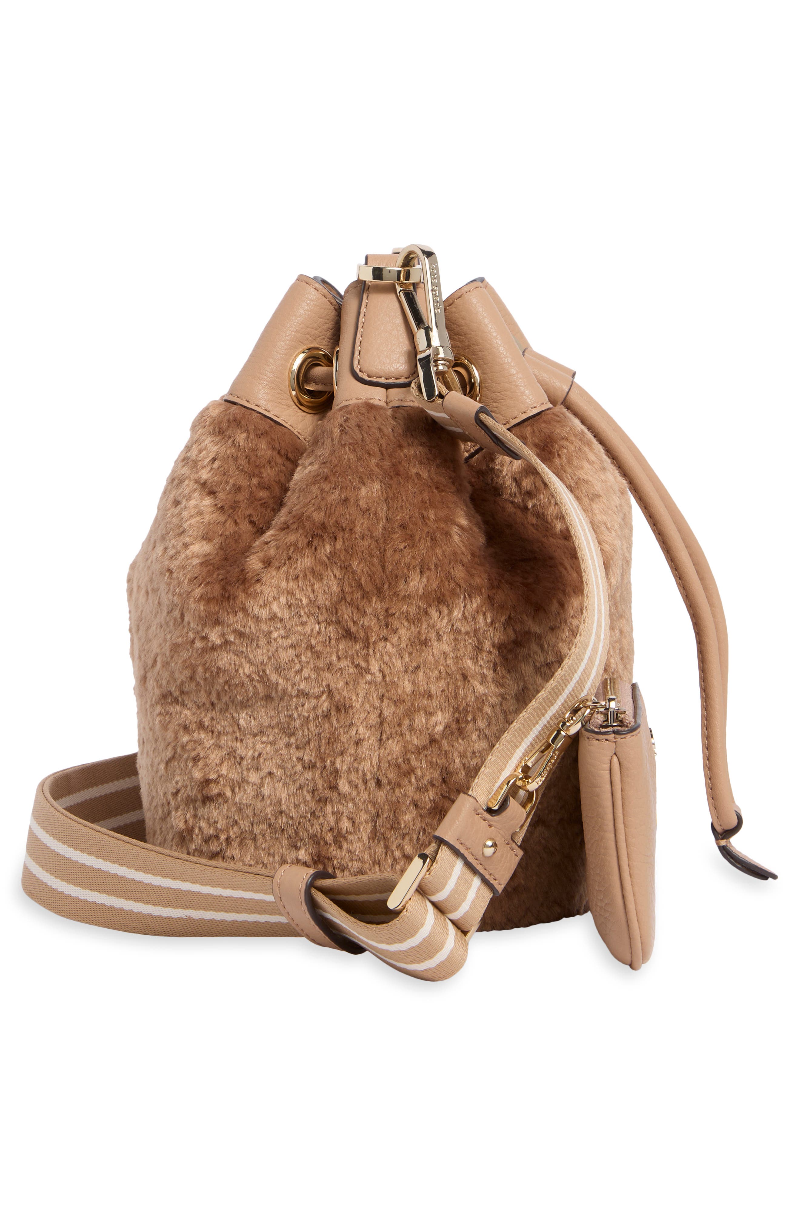 Rosie Faux Fur Small Bucket Bag, Alternate, color, LIGHT FAWN