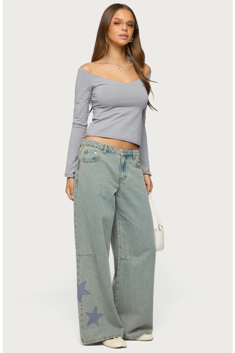 Trish Stars Low Rise Wide Leg Jeans, Alternate, color, BLUE-WASHED