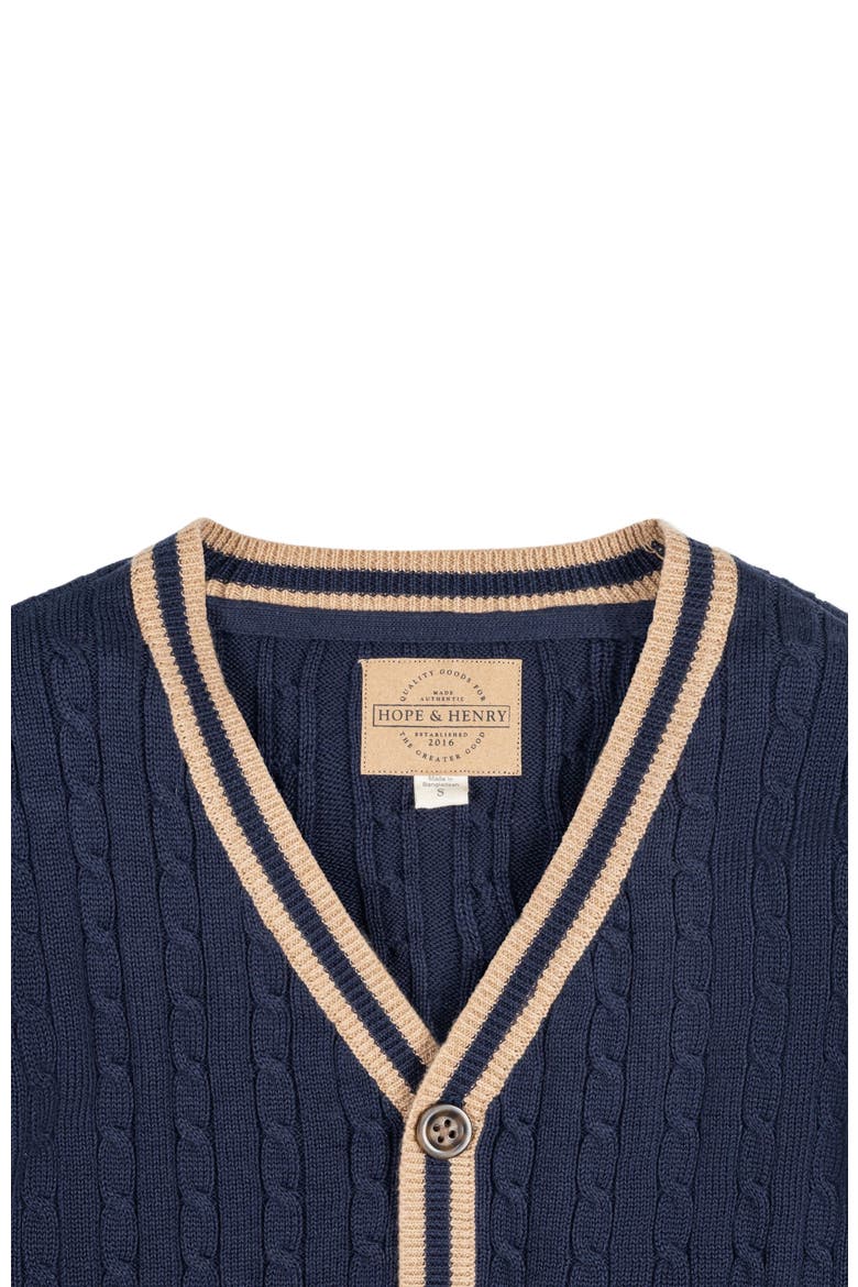 Baby Boys' Organic Cable Cardigan, Infant, Alternate, color, Navy Cable with Camel