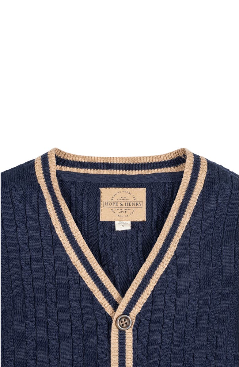 Hope & Henry Baby Boys' Organic Cable Cardigan, Infant, Alternate, color, Navy Cable With Camel