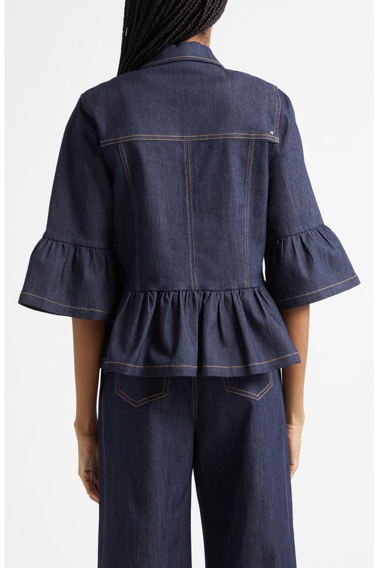 Mandie Denim Peplum Shirt Jacket, Alternate, color, INDIGO