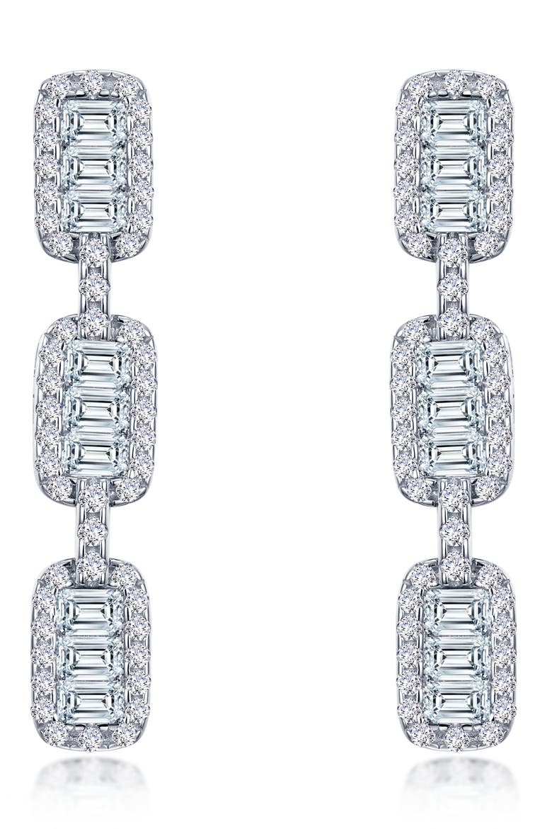 Baguette Simulated Diamond Drop Earrings, Main, color, WHITE GOLD