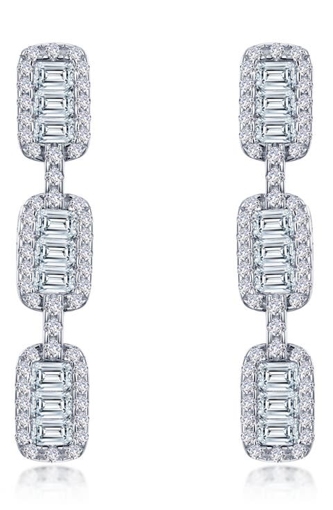 Baguette Simulated Diamond Drop Earrings