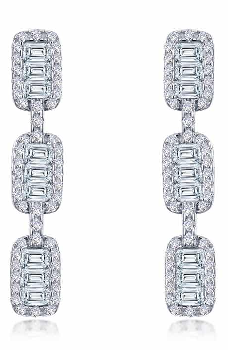 Baguette Simulated Diamond Drop Earrings