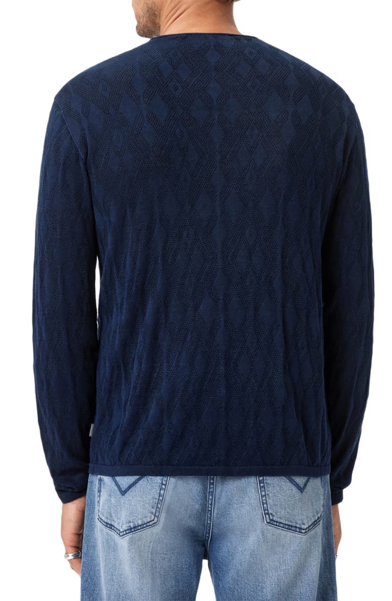 John Varvatos Brycen Broken Argyle Organic Cotton Sweater, Alternate, color, Navy