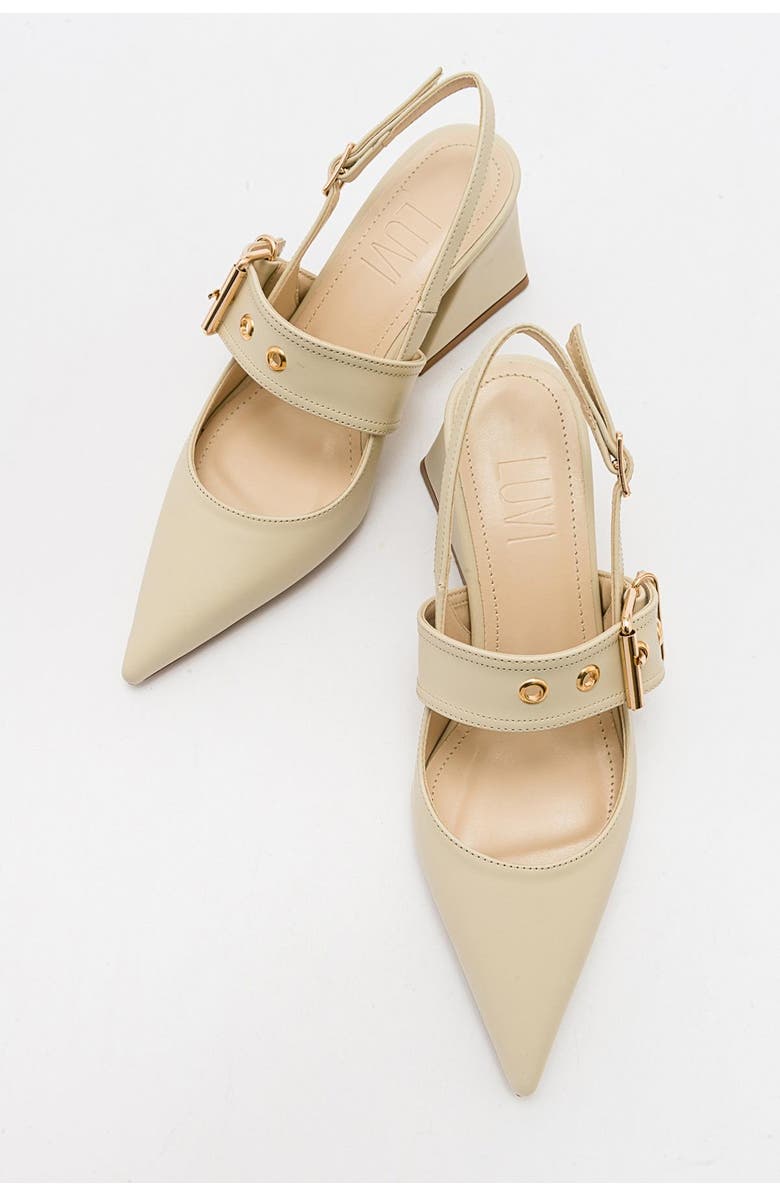 Prologue Shoes Nepido Pointed Toe Block Heel Pump, Alternate, color, Off-White