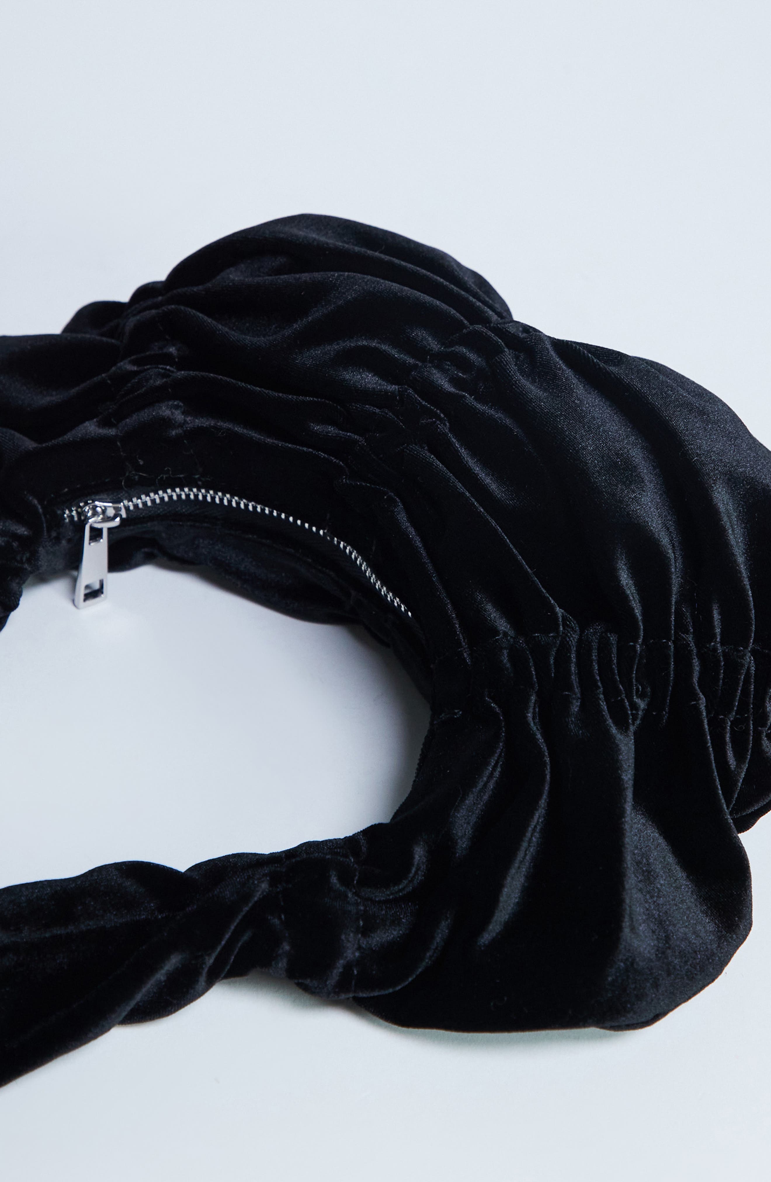Topshop Ruched Velvet Shoulder Bag, Alternate, color, Black