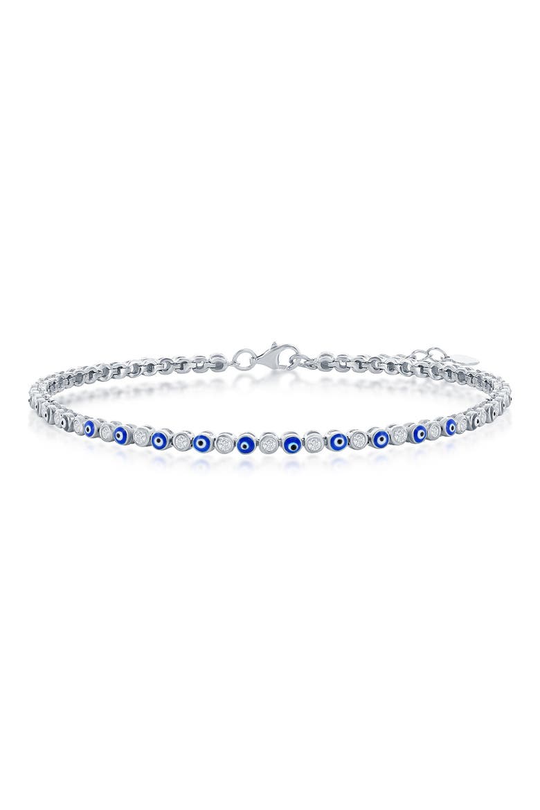 Sterling Silver Evil Eye Tennis Bracelet, Main, color, SILVER/ NAVY