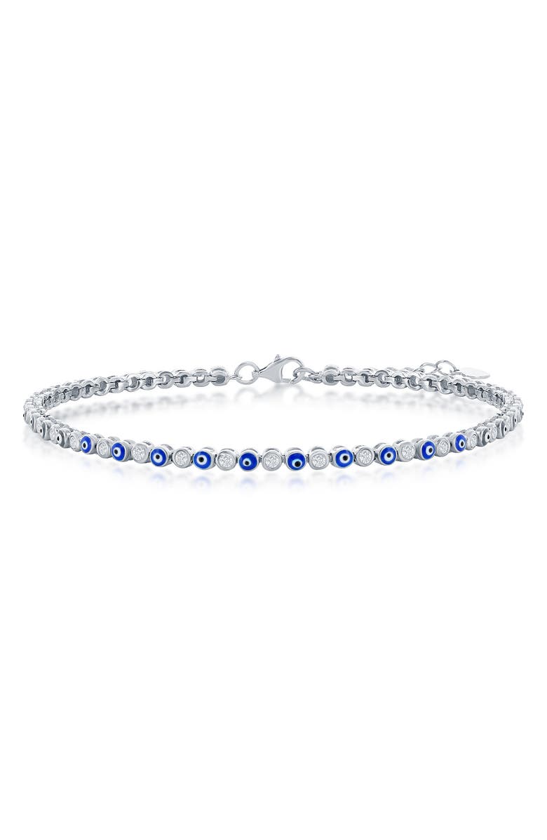 SIMONA Sterling Silver Evil Eye Tennis Bracelet, Main, color, Silver/ Navy