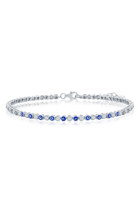 Sterling Silver Evil Eye Tennis Bracelet