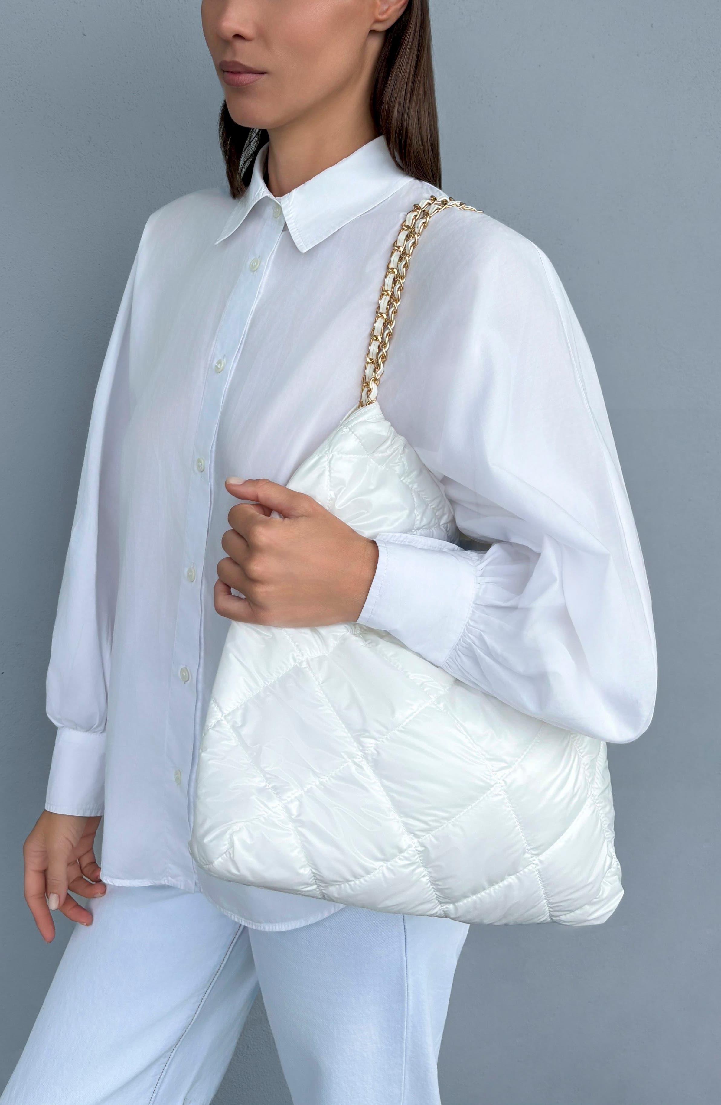 Quilted Chain Strap Shoulder Bag, Alternate, color, WHITE