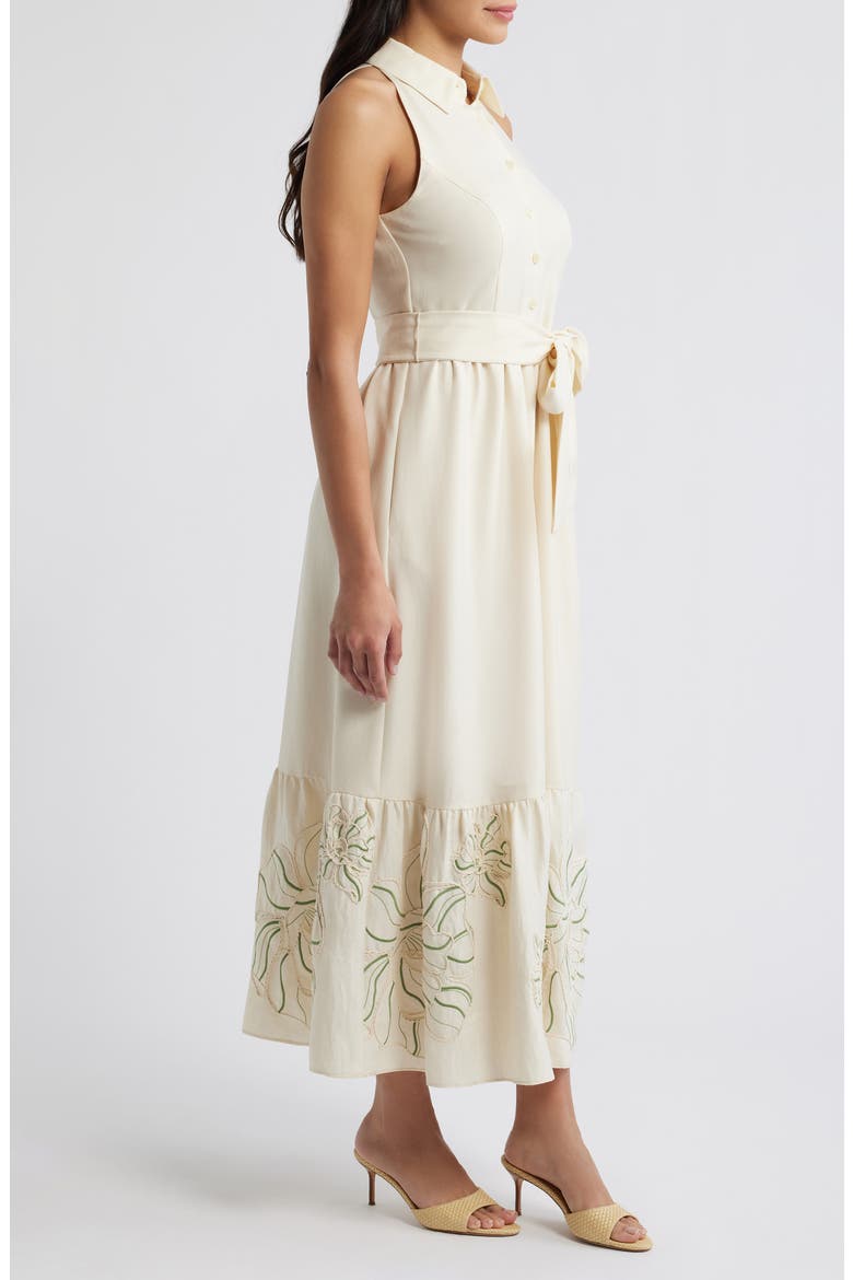 Embroidered Hem Sleeveless Shirtdress, Alternate, color, IVORY MULTI