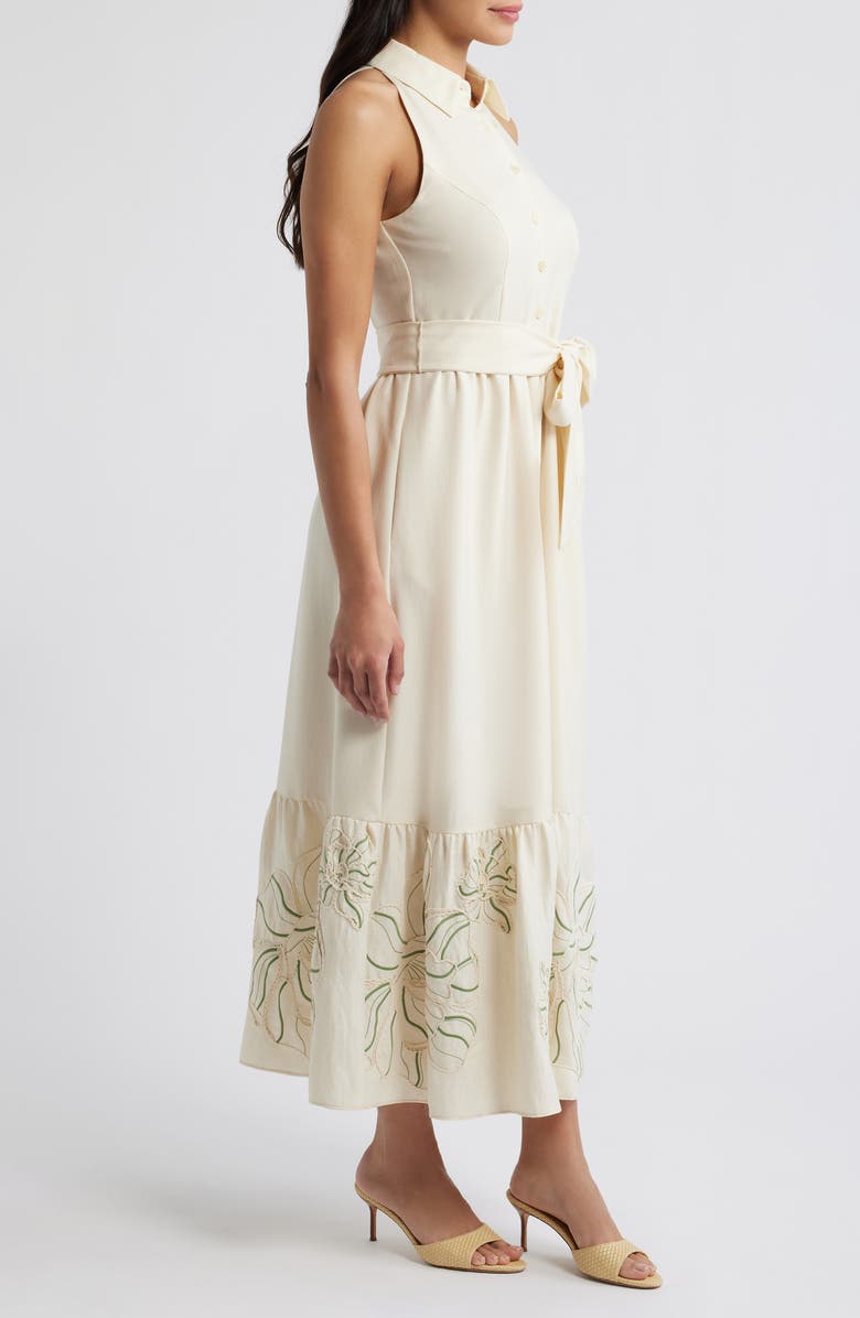 Vince Camuto Embroidered Hem Sleeveless Shirtdress, Alternate, color, Ivory Multi