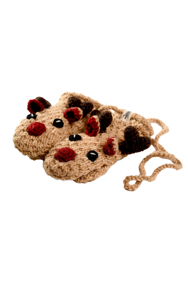 Crochet Reindeer Mittens, Alternate, color, Brown