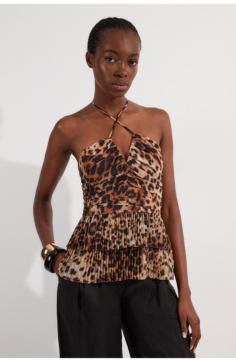 Karen Millen Tiered Halterneck Top, Main, color, Animal