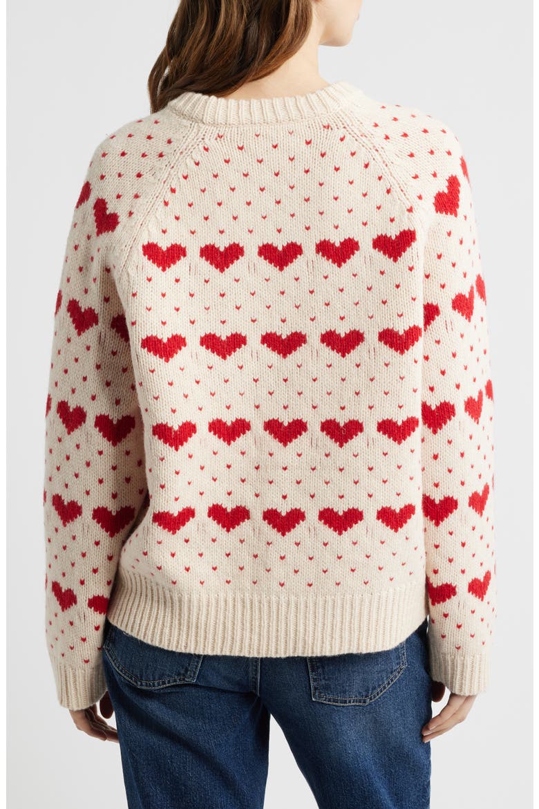 The Intarsia Heart Wool Blend Sweater, Alternate, color, PEARL W/ RED