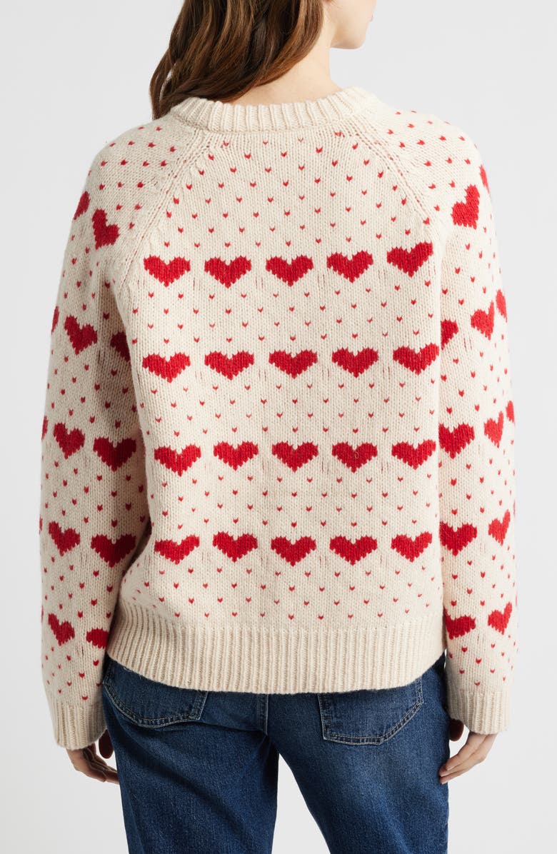 THE GREAT. The Intarsia Heart Wool Blend Sweater, Alternate, color, Pearl W/ Red